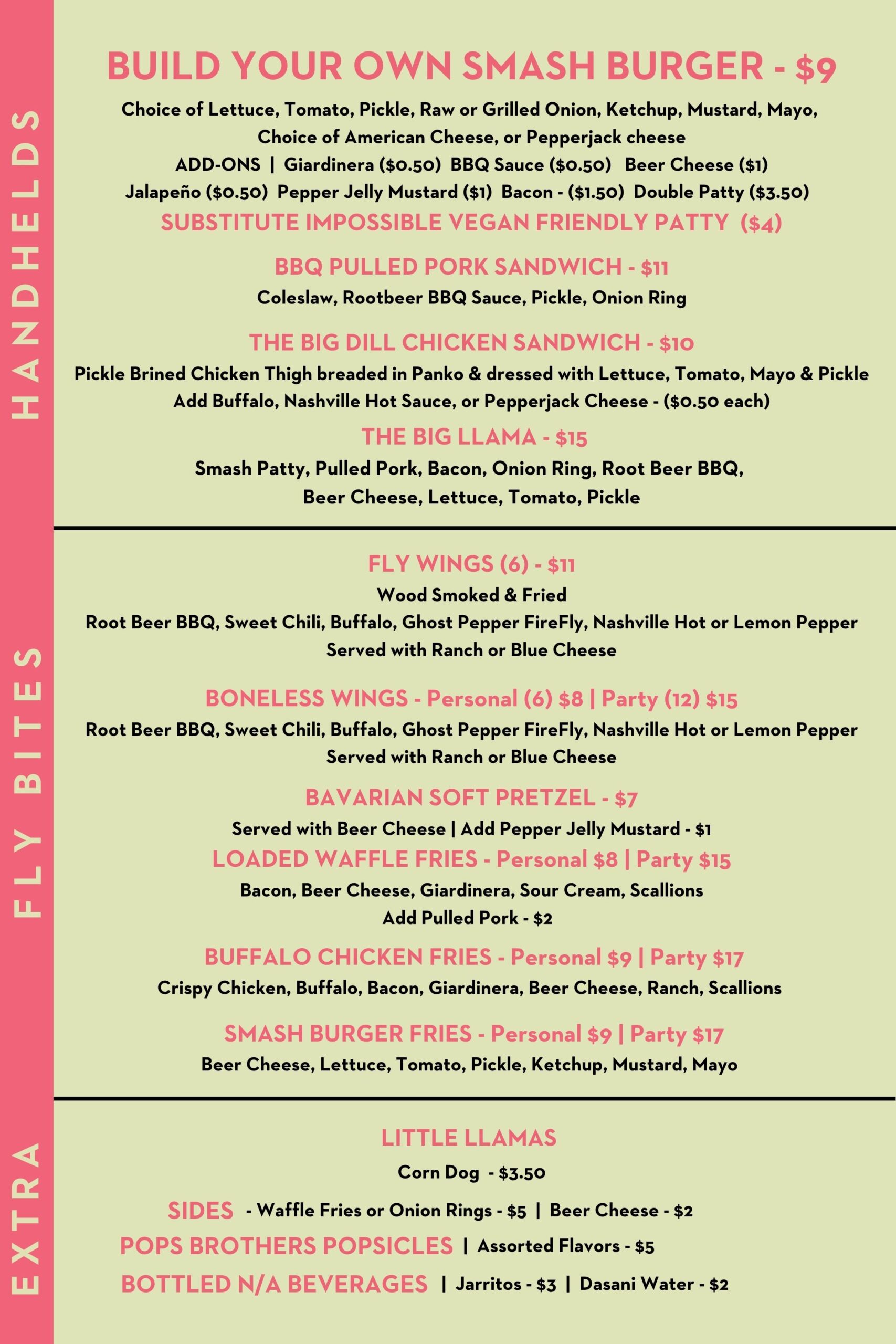 Hungry Llama Food Truck Menu
